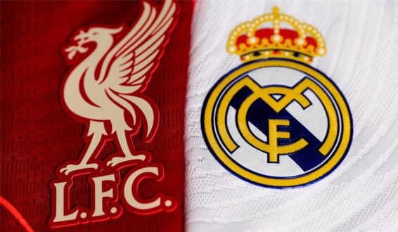 شعار دوري أبطال أوروبا مع شعاري ليفربول وريال مدريد