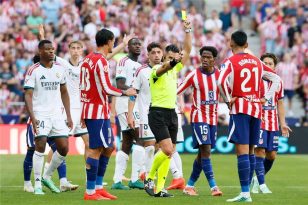 لقطة توضح لمسة يد على لاعب أتلتيكو مدريد داخل منطقة الجزاء ضد ريال مدريد
