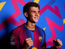 حمزة عبد الكريم لاعب برشلونة يرتدي قميص الفريق في دوري أبطال أوروبا